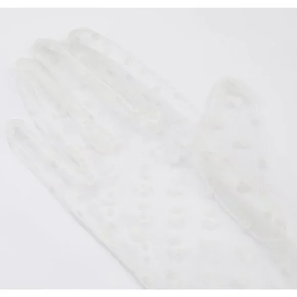 Women's Lvory 07 Floral Short Length Lace Tulle Mesh Wrist Wedding Party Gloves - Picture 5 of 7